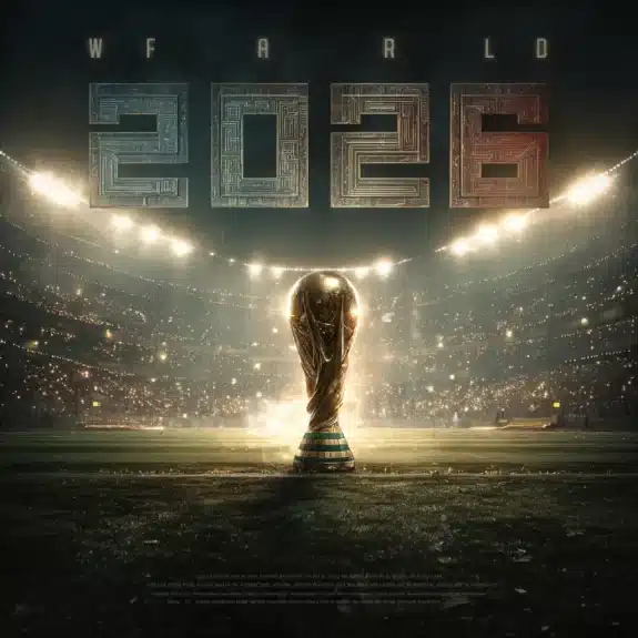 WC trophy shining in a stadium